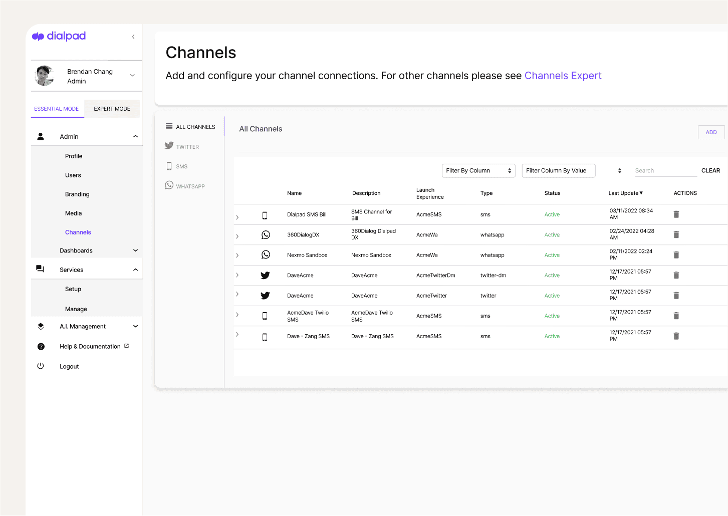 Social media, digital, and voice channels being handled by an agent in Dialpad's omnichannel contact center platform.