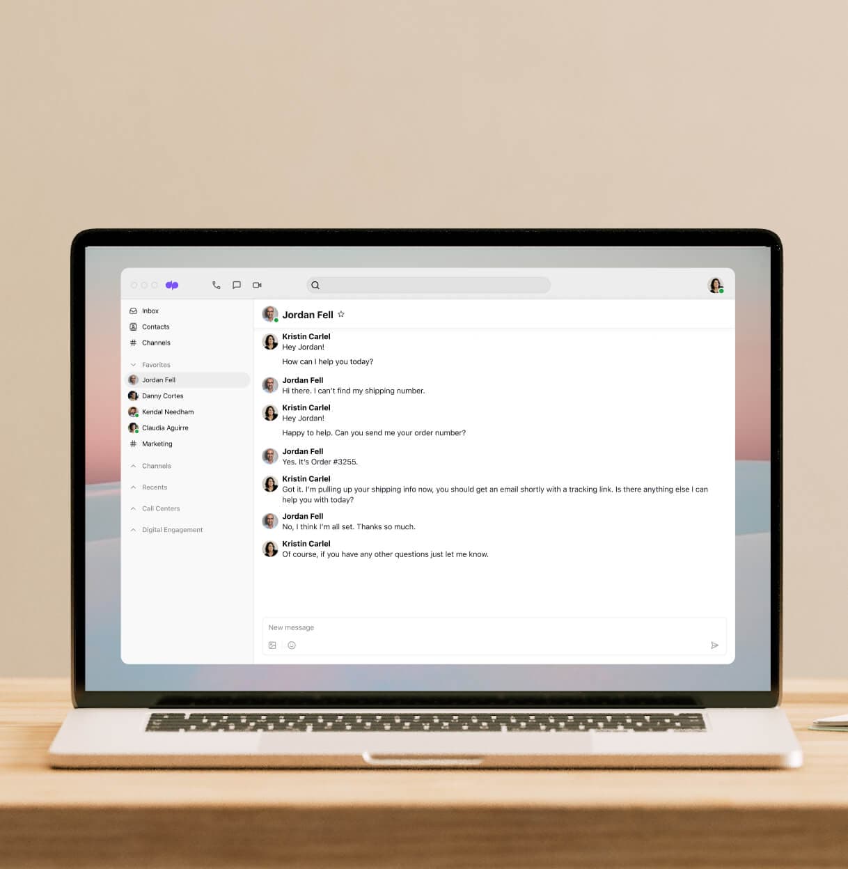 A computer displaying a screenshot of Dialpad's business text messaging features