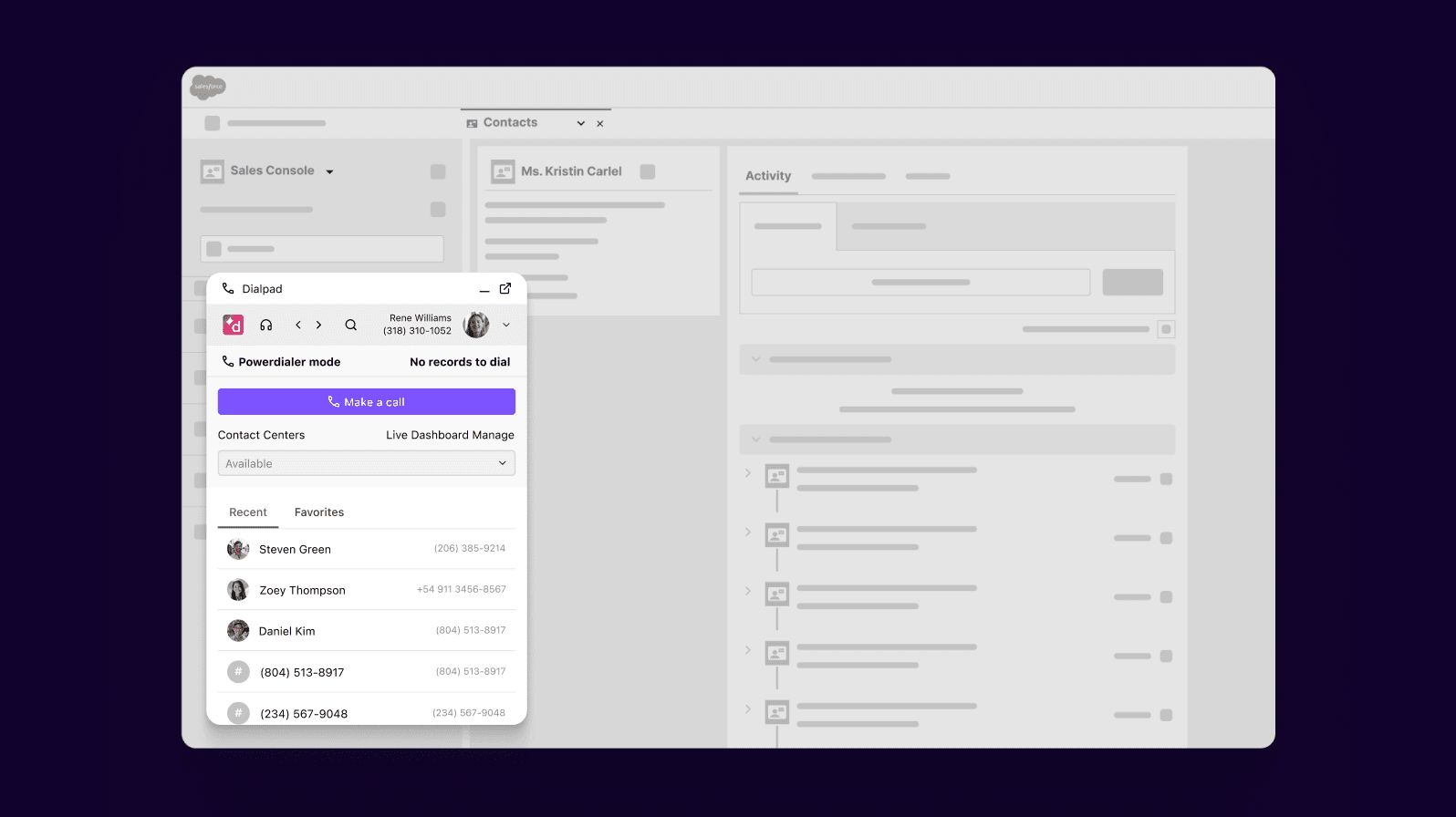 Dialpad's Salesforce integration automatically populating a call's details.