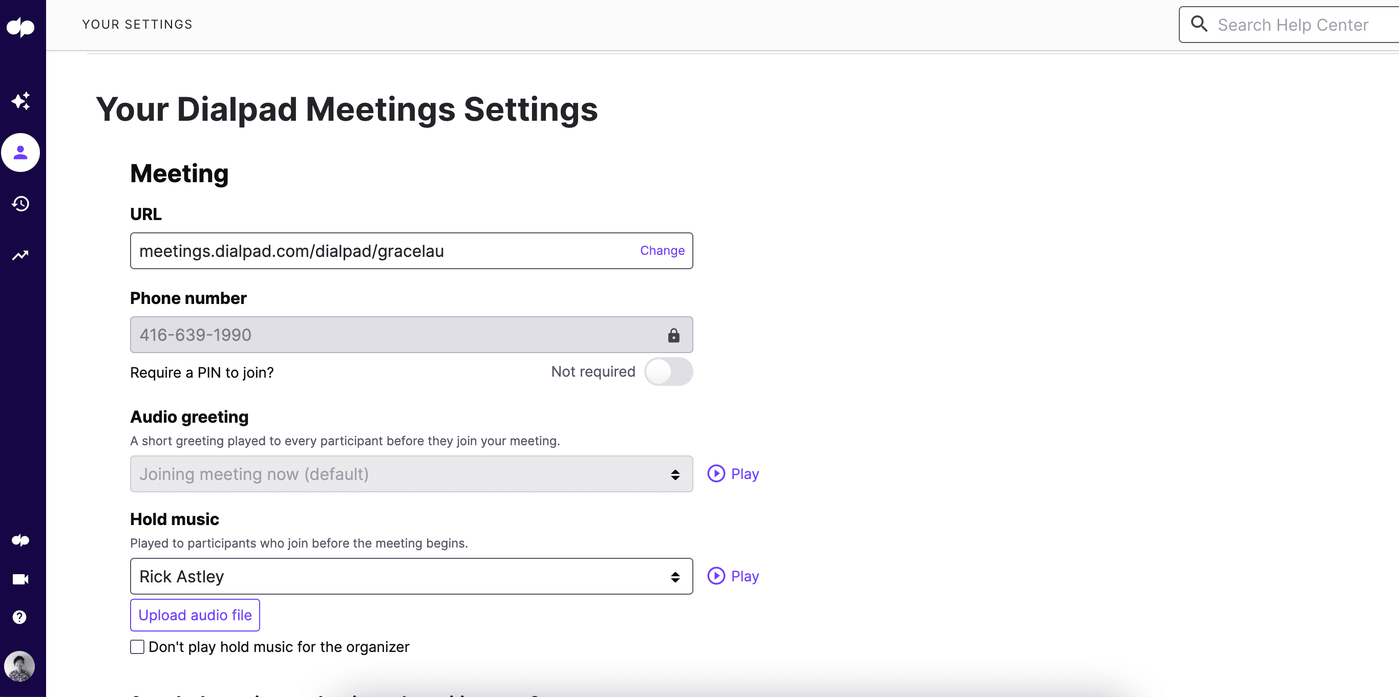 Dialpad meetings settings