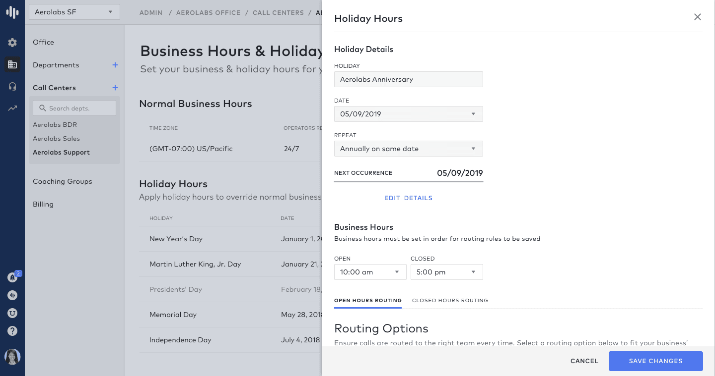 Call Routing Custom Holiday Hours