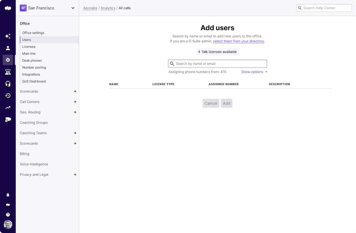 Adding a user to dialpad