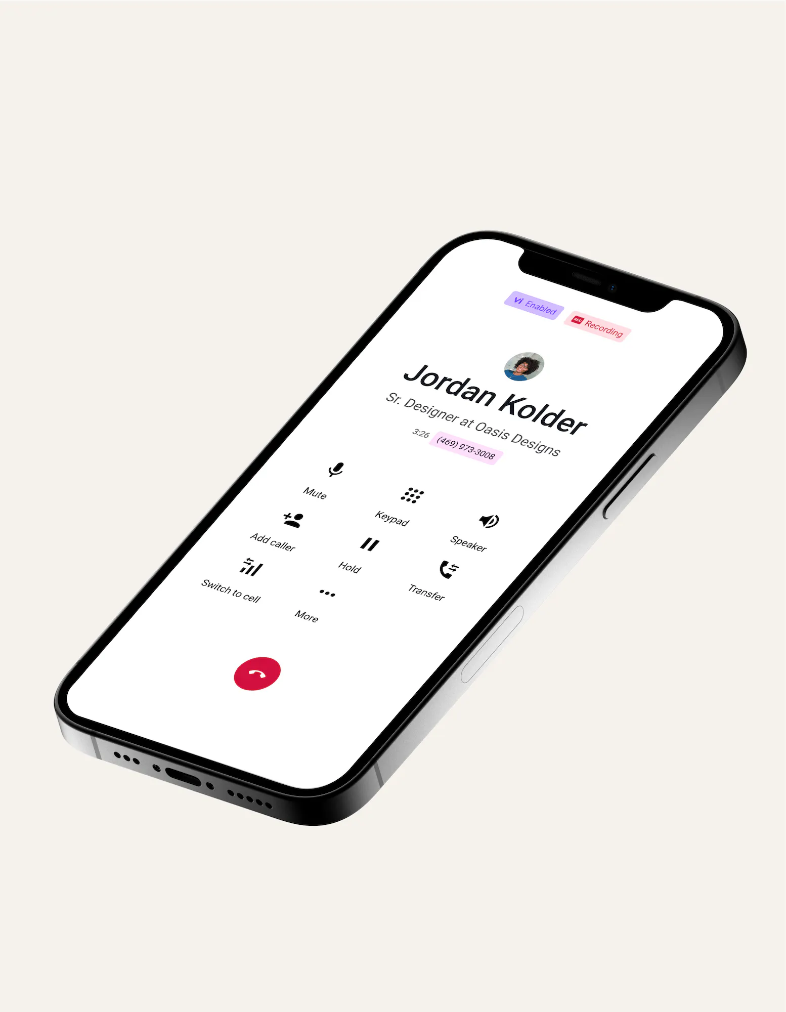 Mobile phone showing a call happening in Dialpad's app