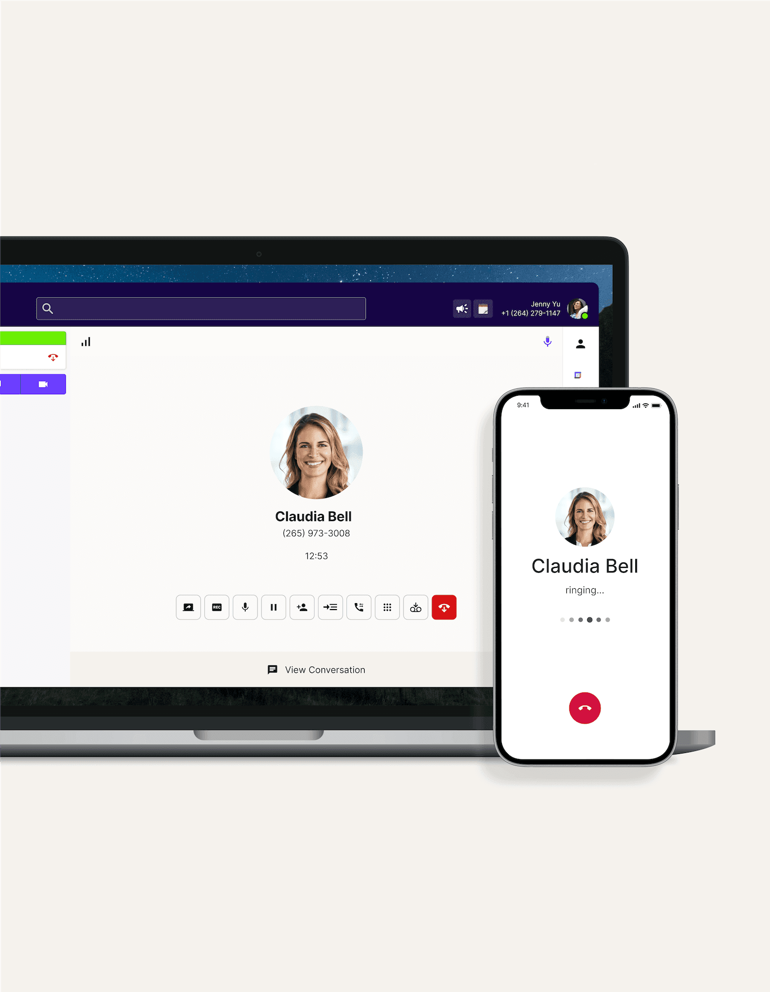 A call simultaneously ringing a computer and a cell phone using Dialpad