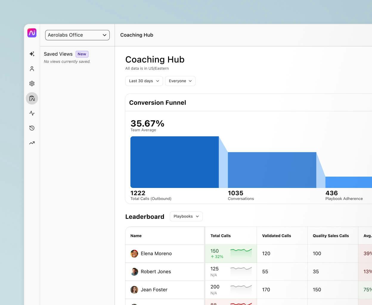 Screenshot of Dialpad Ai Coaching Hub feature