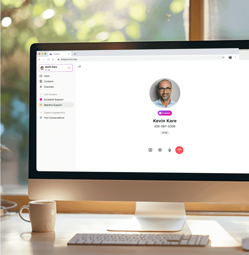 Screenshot of an ongoing phone call on Dialpad desktop app