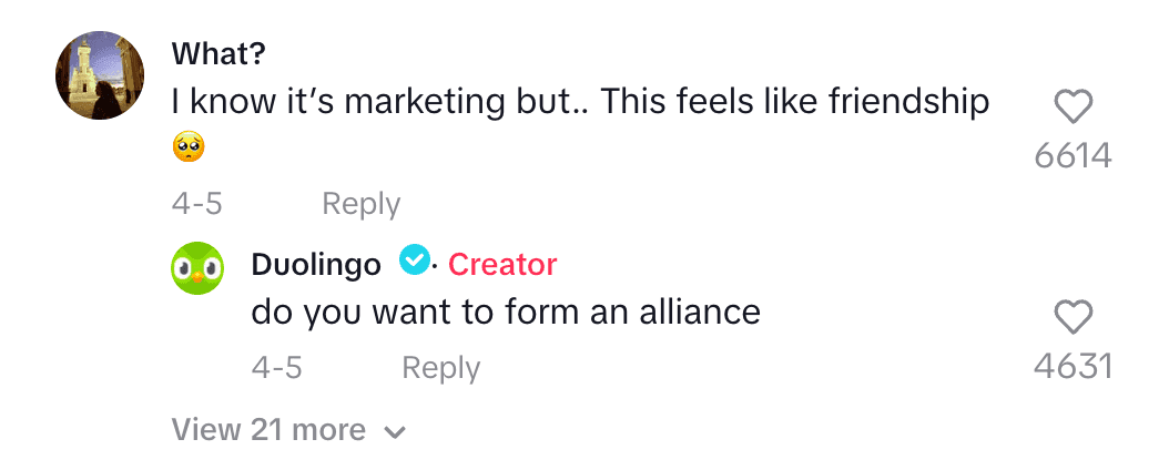 Duolingo account replied to a comment