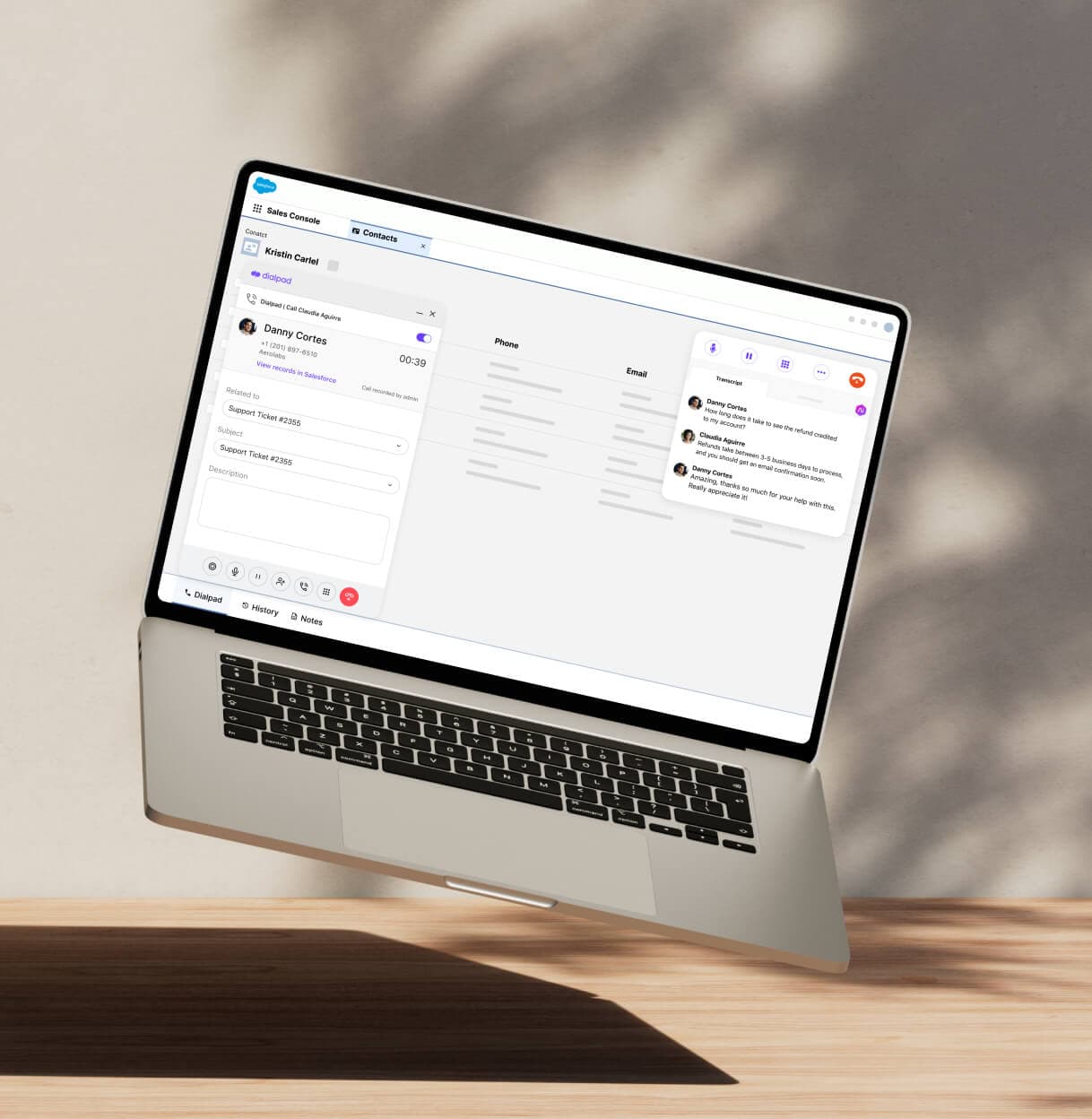 A computer showing Dialpad integration with Salesforce