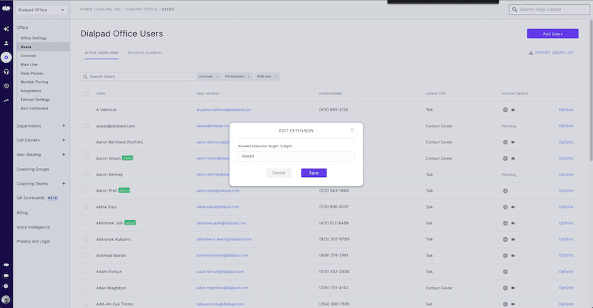 Dialpad extensions