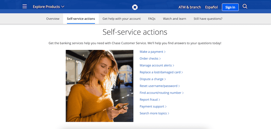 Examples of self service options from chase bank