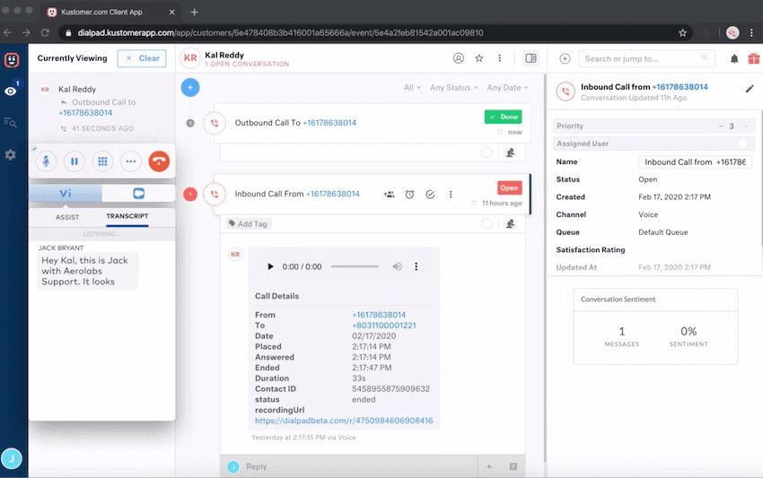 Kustomer dialpad integration