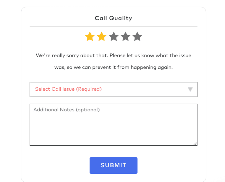 Dialpad call quality feedback