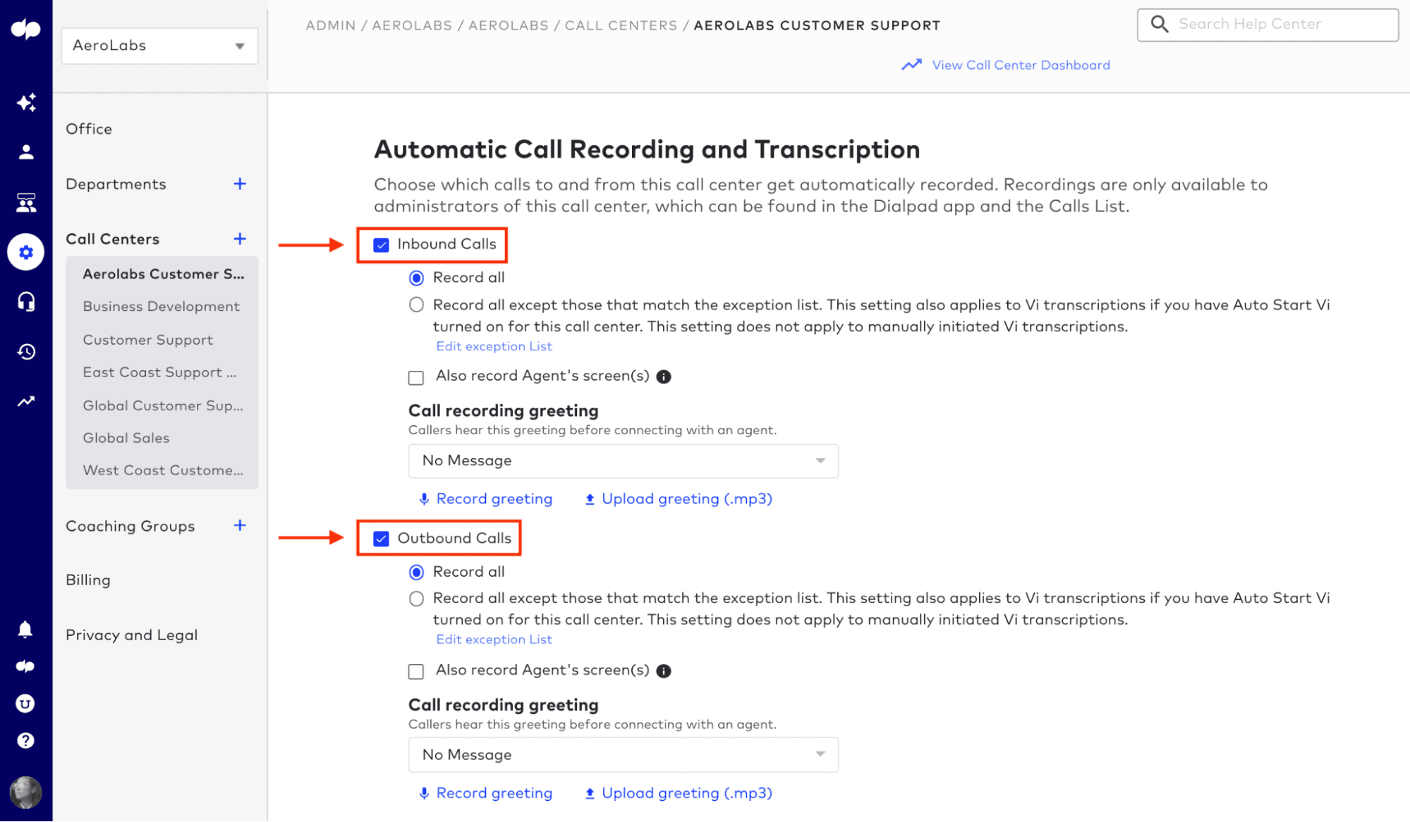 Call Recording Setup