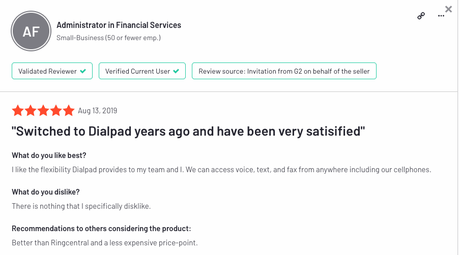 Dialpad fax review on g2