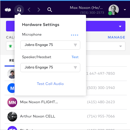 Hardware settings in dialpad