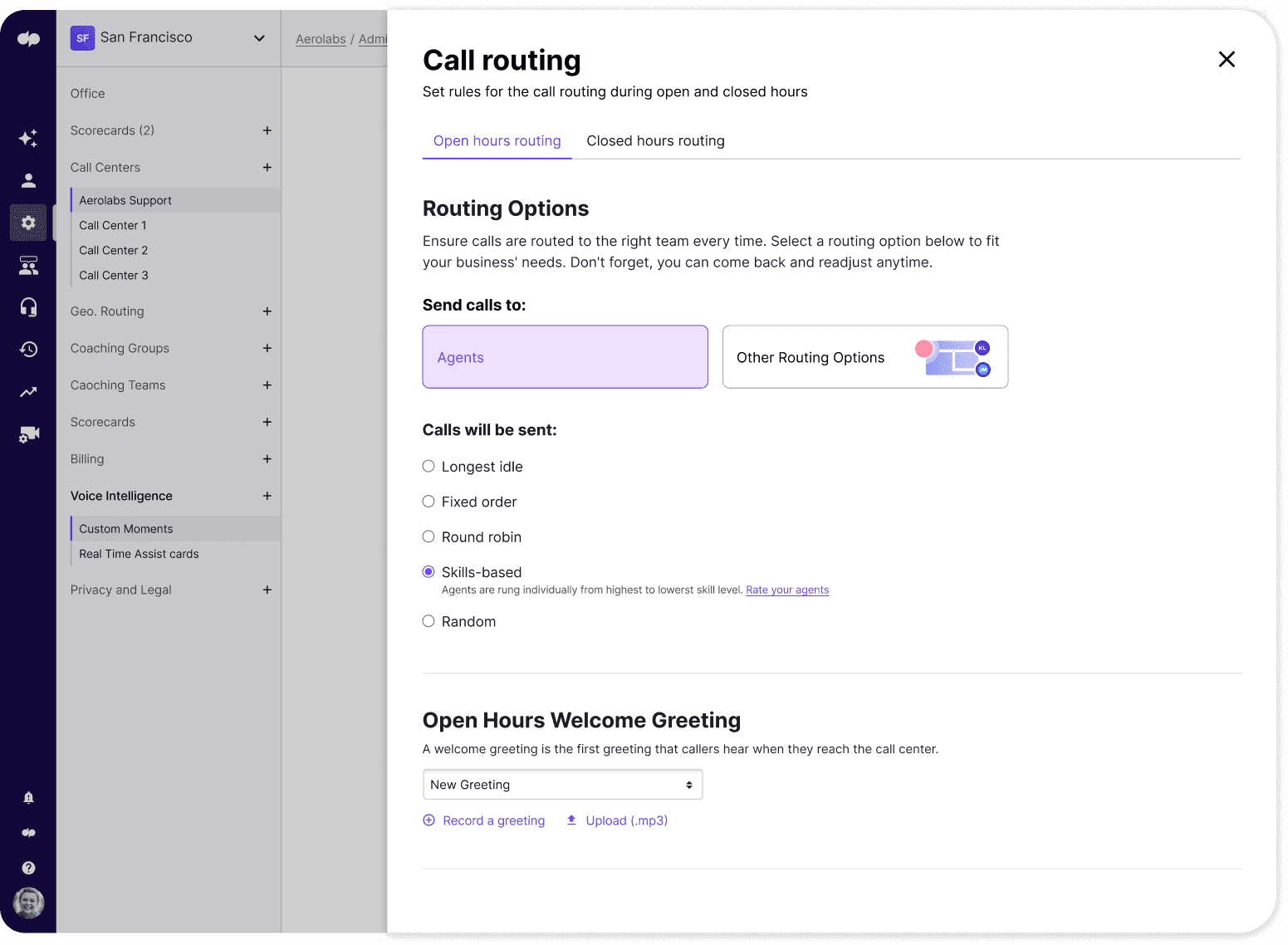 Call routing UI