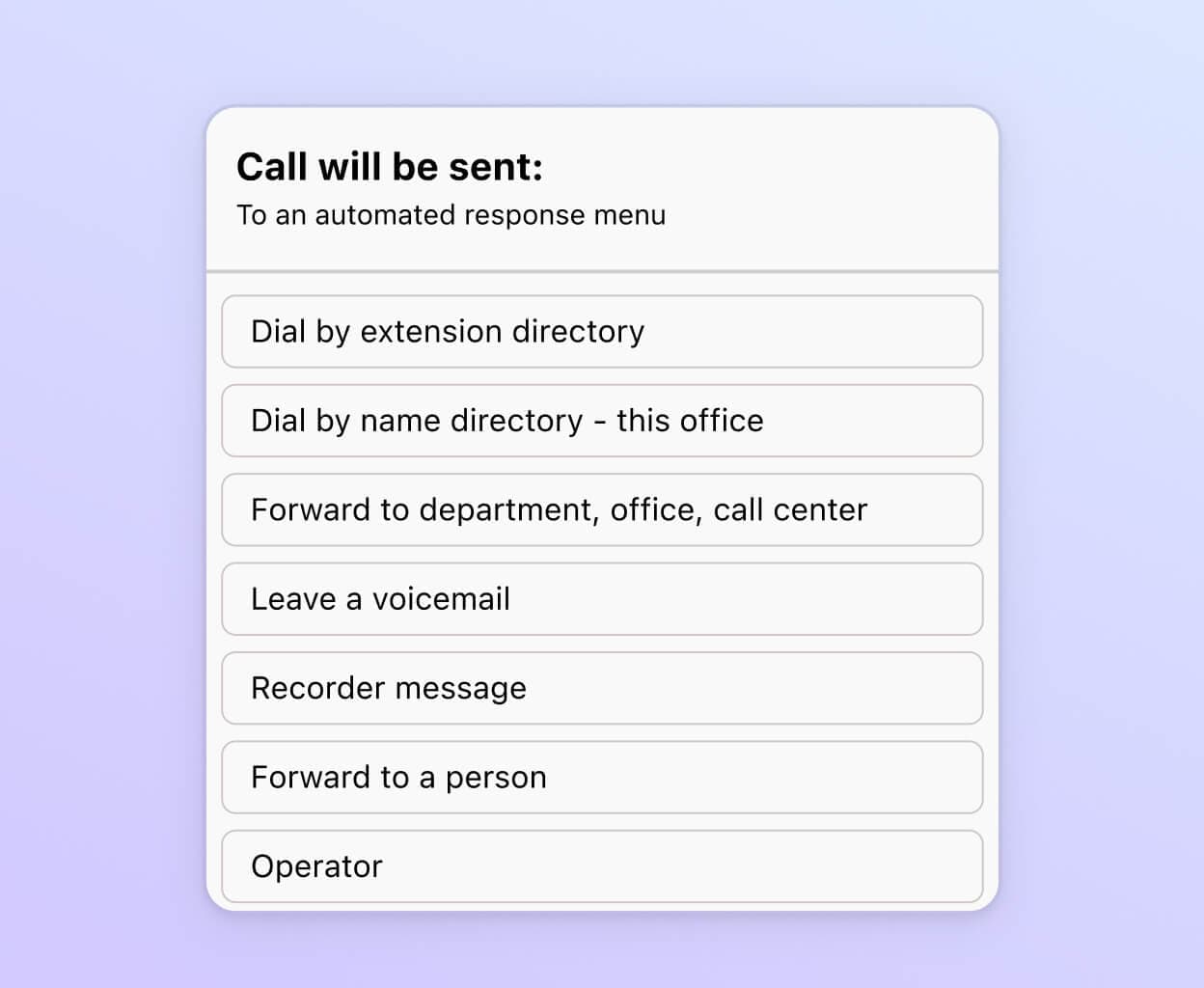 Screenshot of Dialpads call routing options