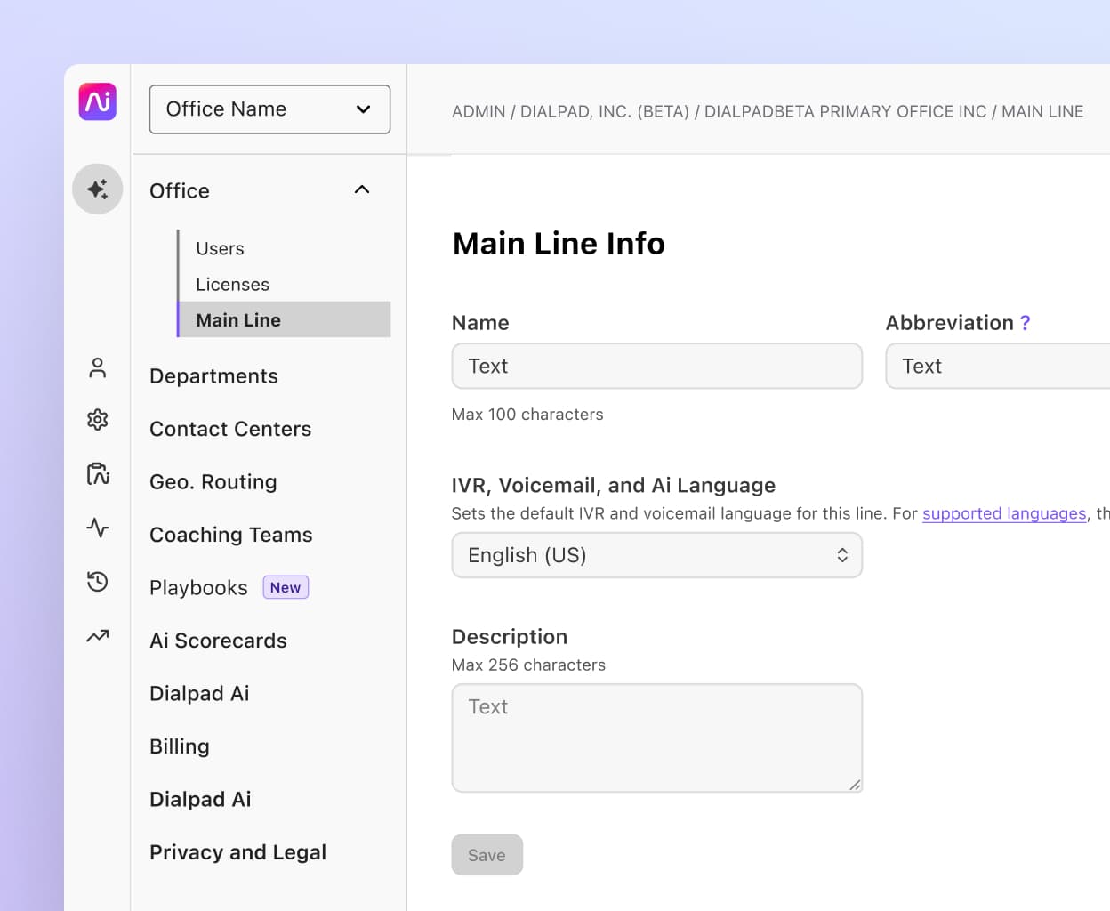 Screenshot of setting up a new phone number in Dialpad