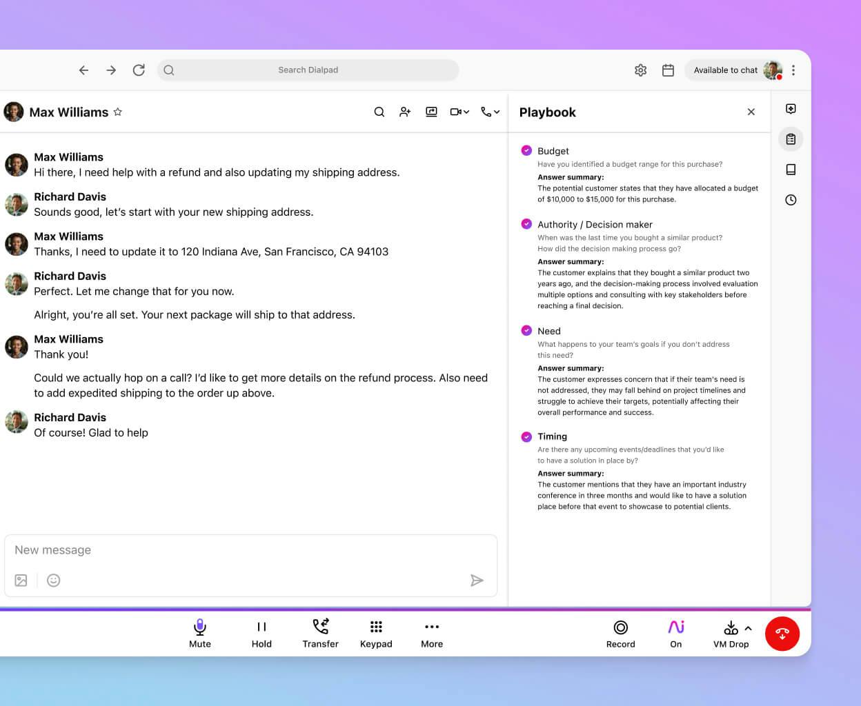 Screenshot of Dialpad's Ai Playbooks feature, displaying a user interface for accessing AI-driven call scripts and guidance