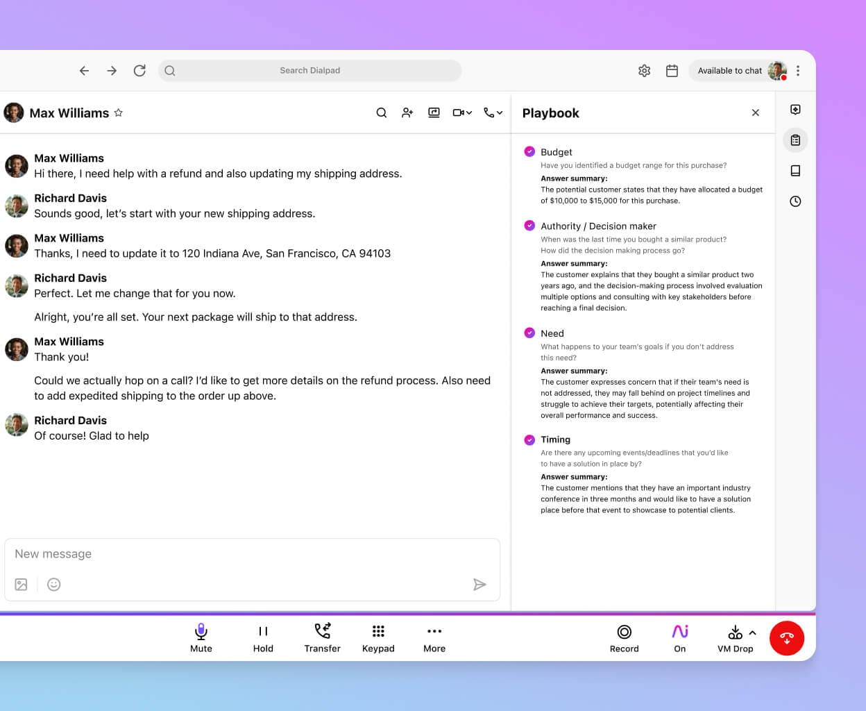 Screenshot of Dialpads Ai Playbooks fature