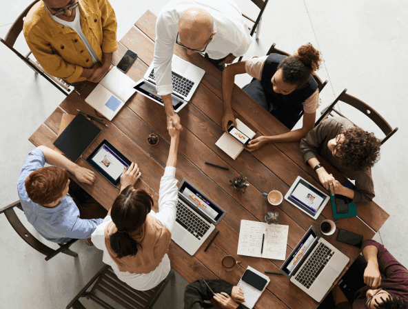 Eight people on a meeting