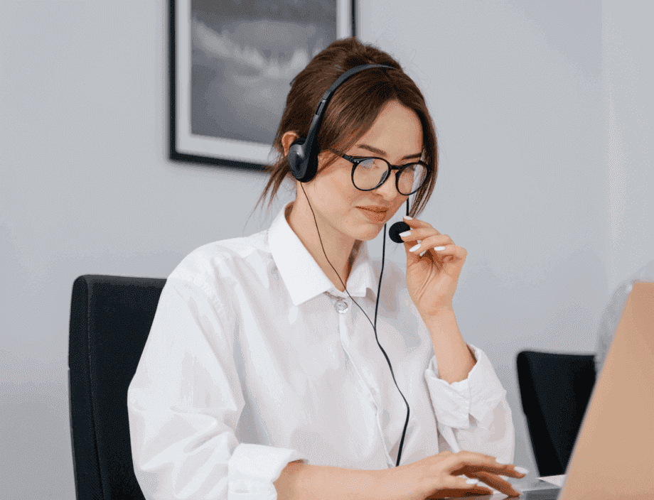 A woman attending to a call