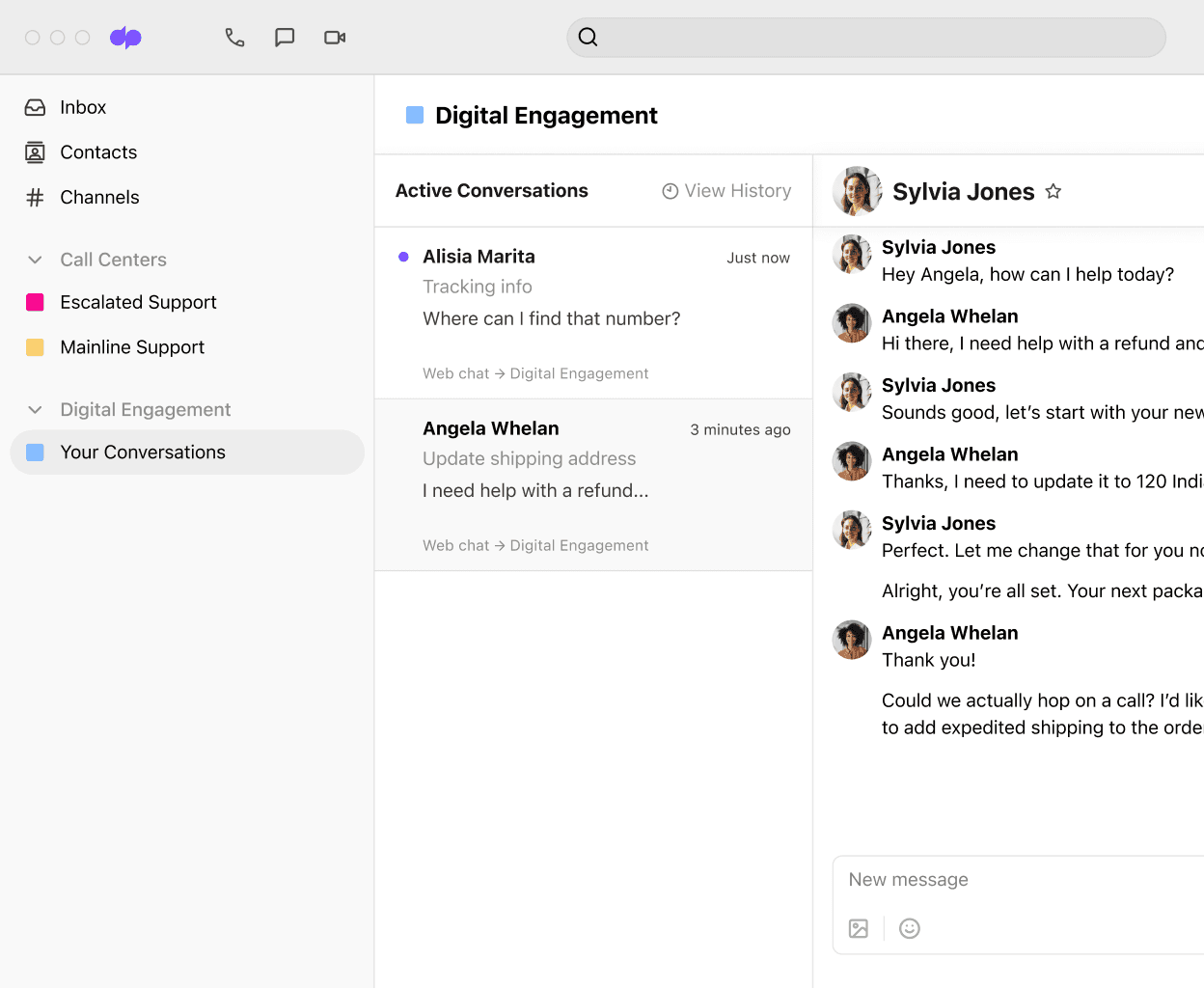 Screenshot of active conversations