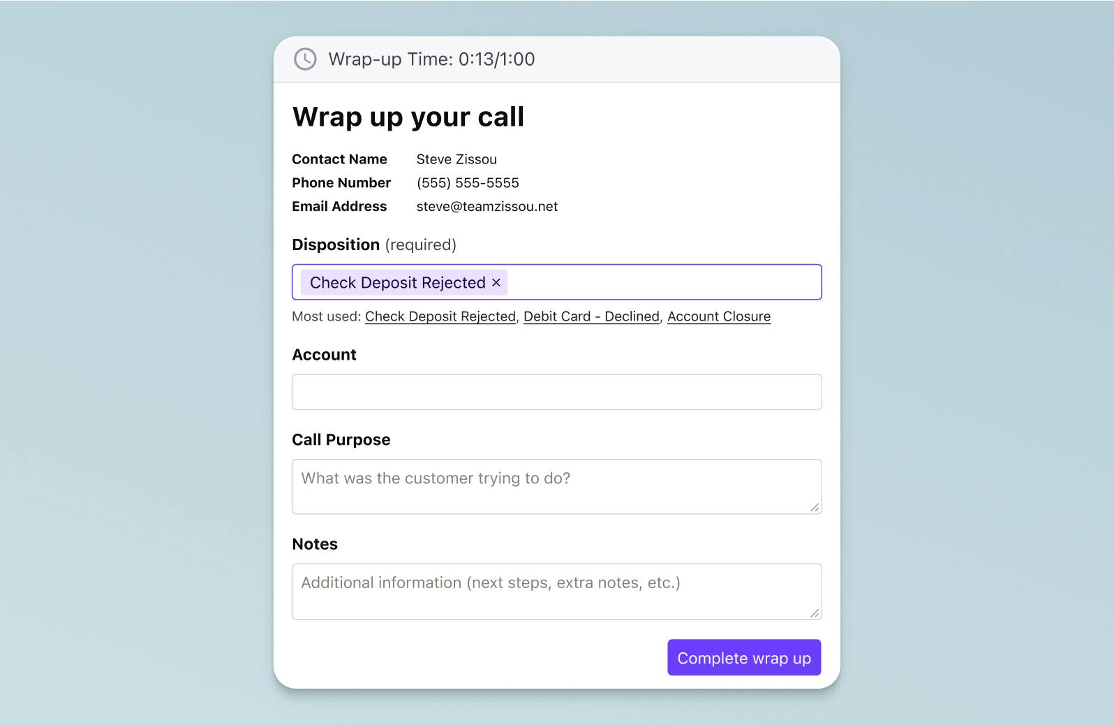 Dispositioning a call from Dialpad-s online dashboard
