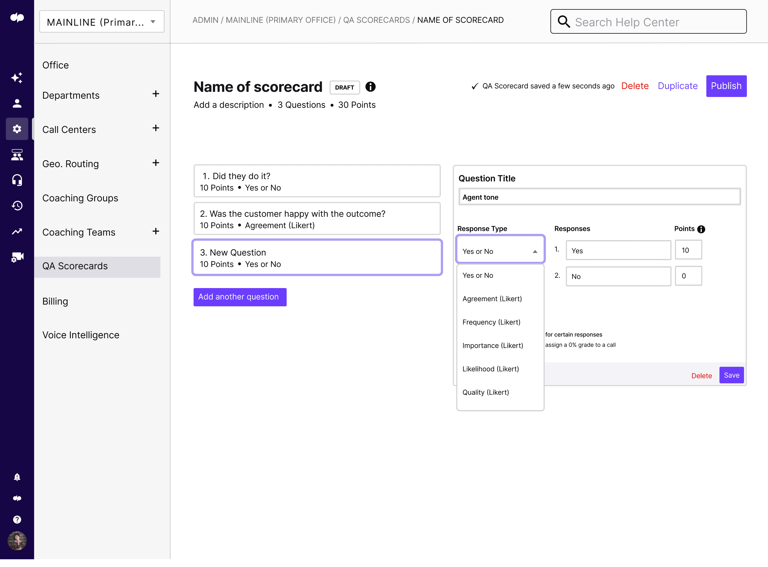 Dialpads QA scorecards