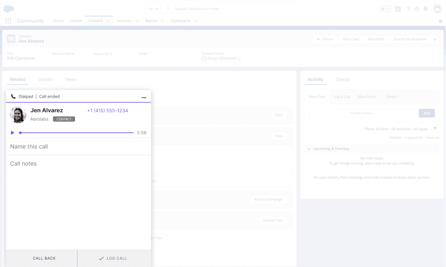 Salesforce Post call logging Dialpad integration v2