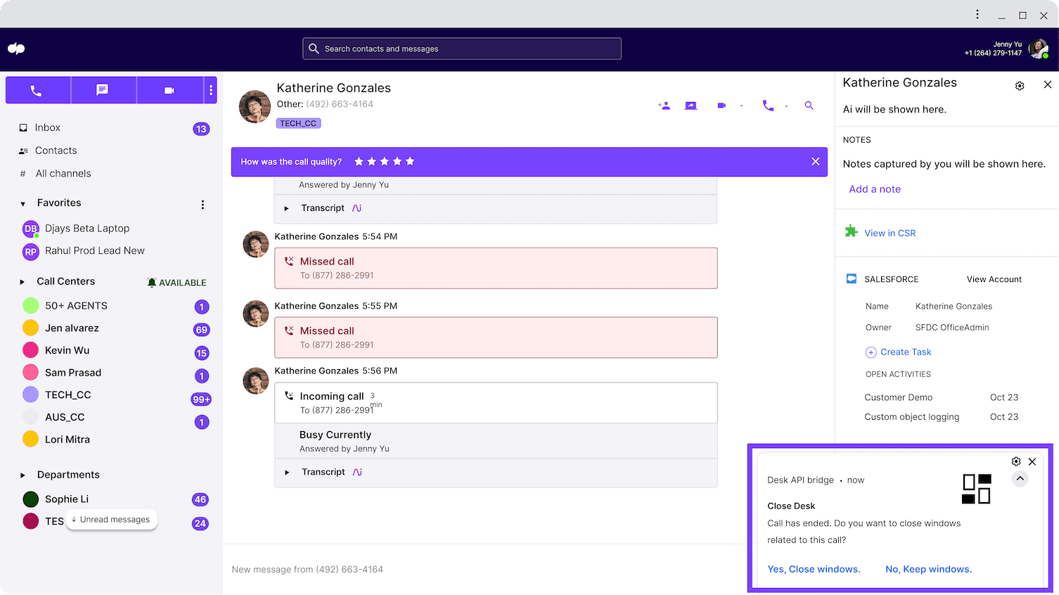 Desk connector in dialpad