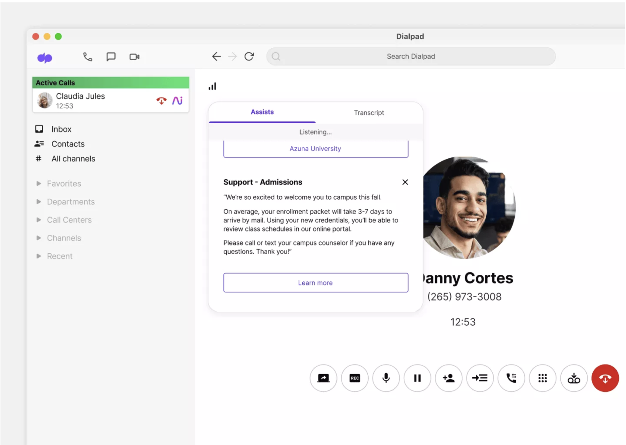 Screenshot of Dialpad-s real time assist card feature popping up
