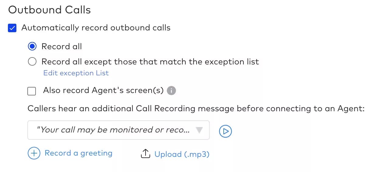 Dialpads outbound call recording settings
