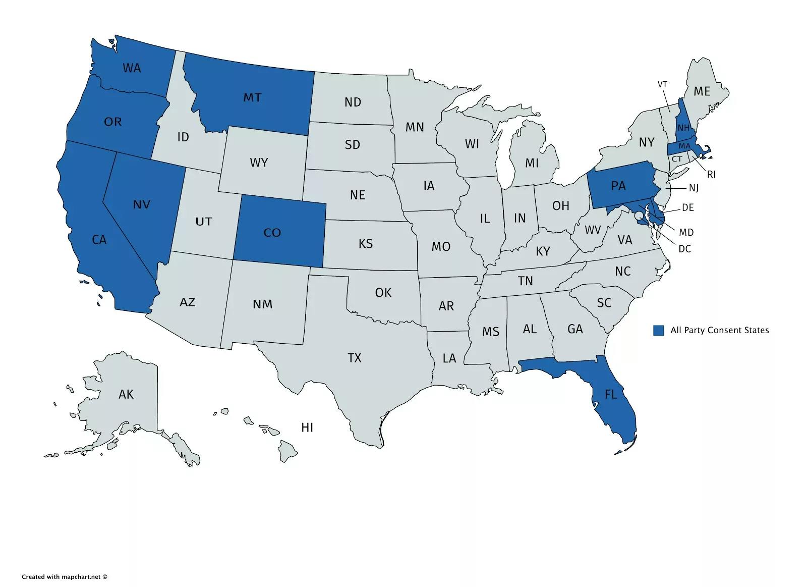 Map of all party consent states