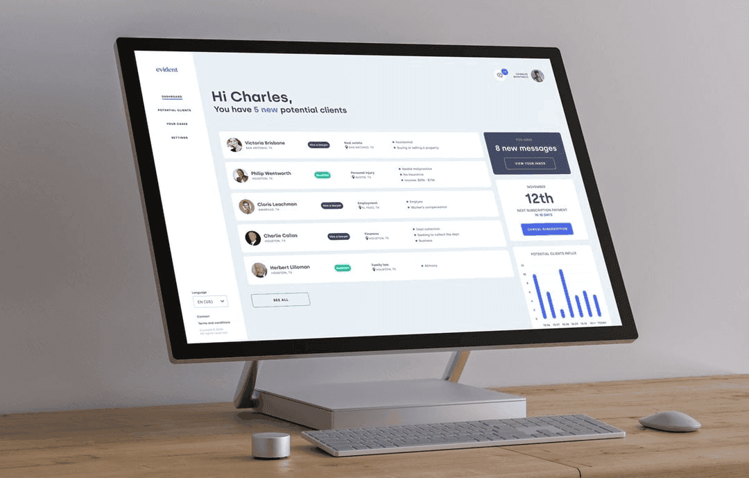 Evident client acquisition tool for law