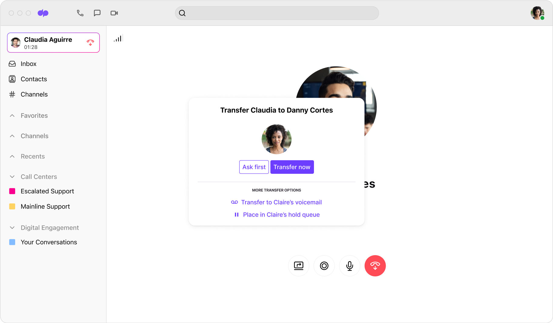 Screenshot of call transfer UI