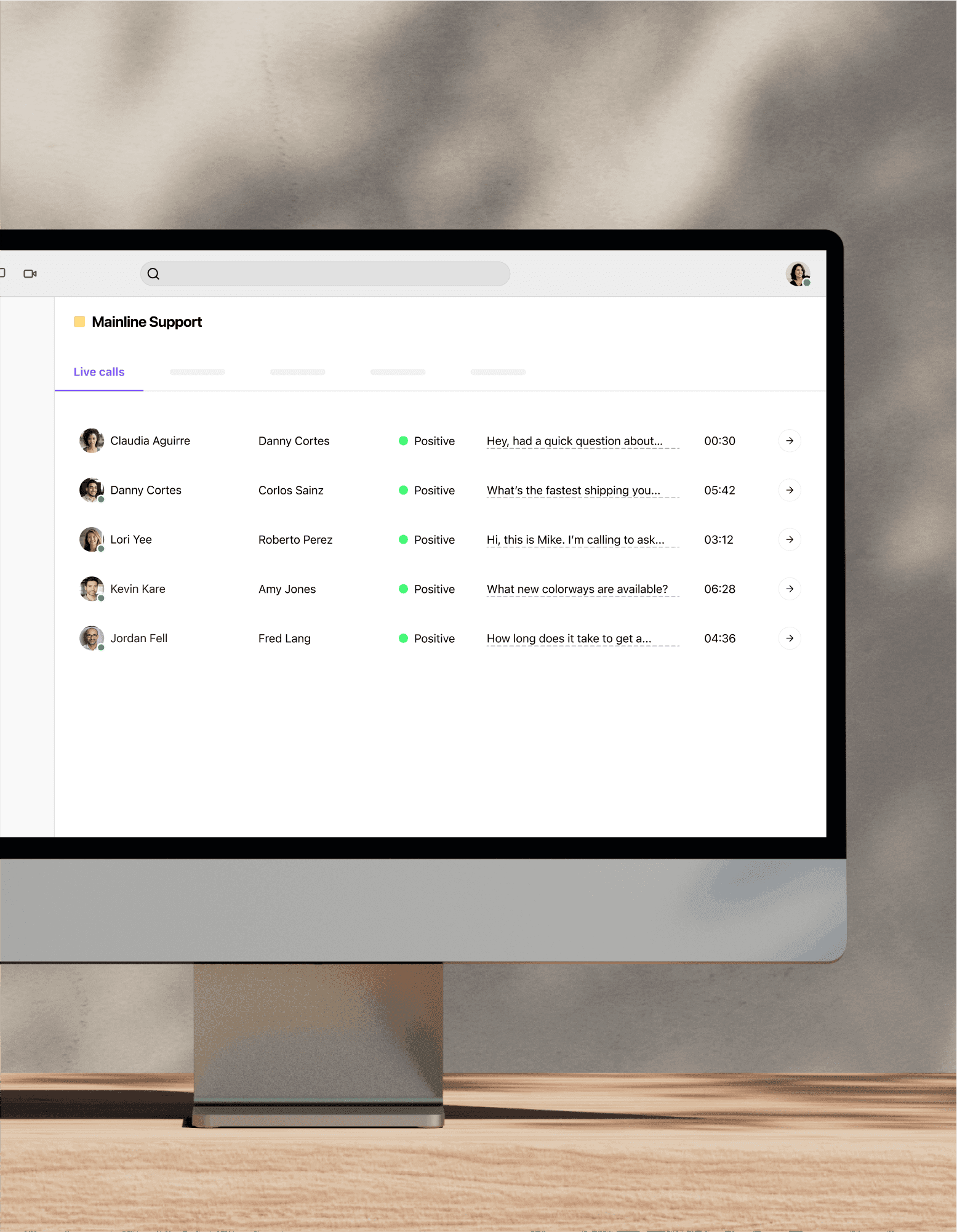 Computer monitor showing Dialpad's live sentiment analysis interface