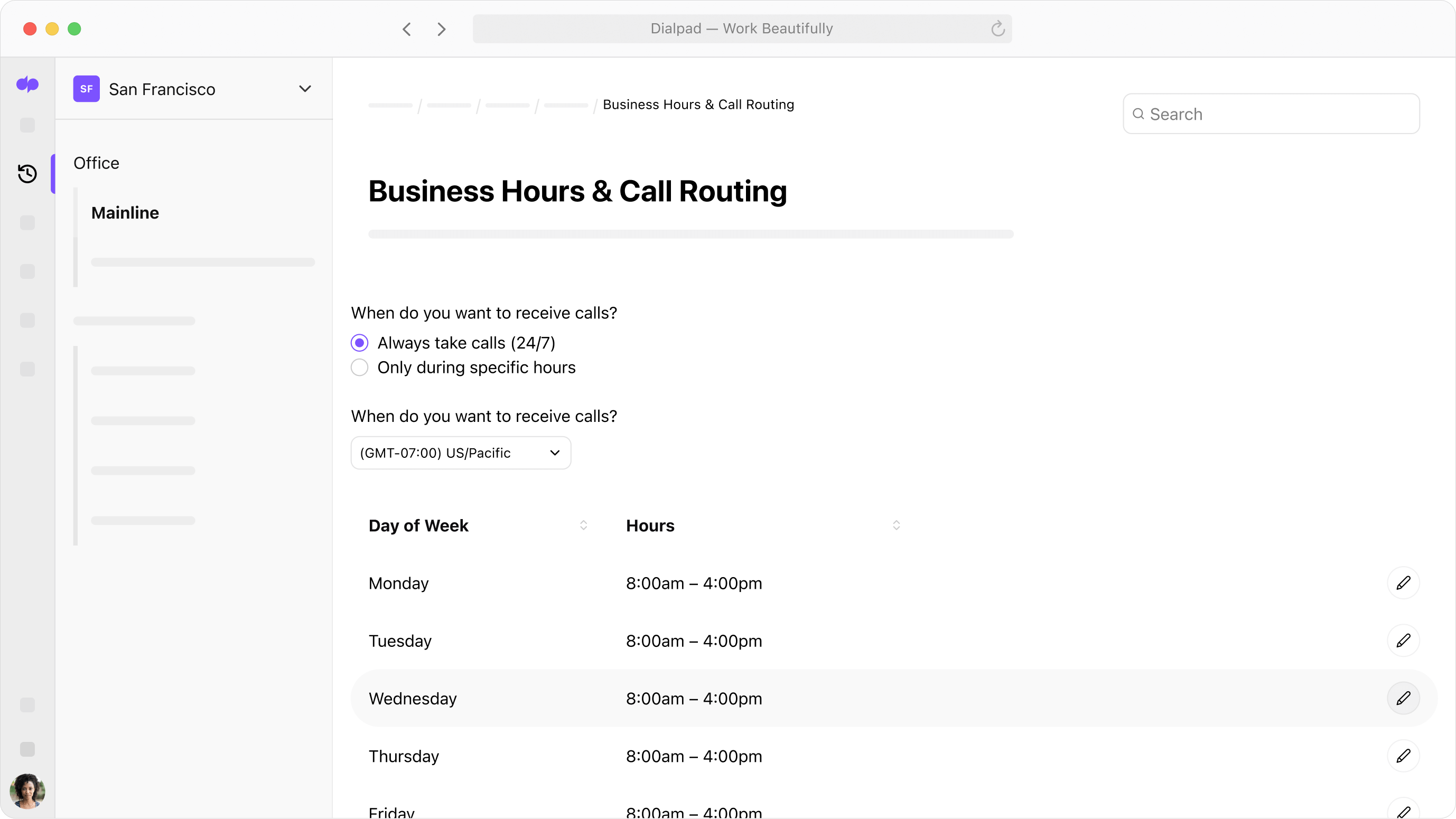Screenshot of Dialpad call routing feature