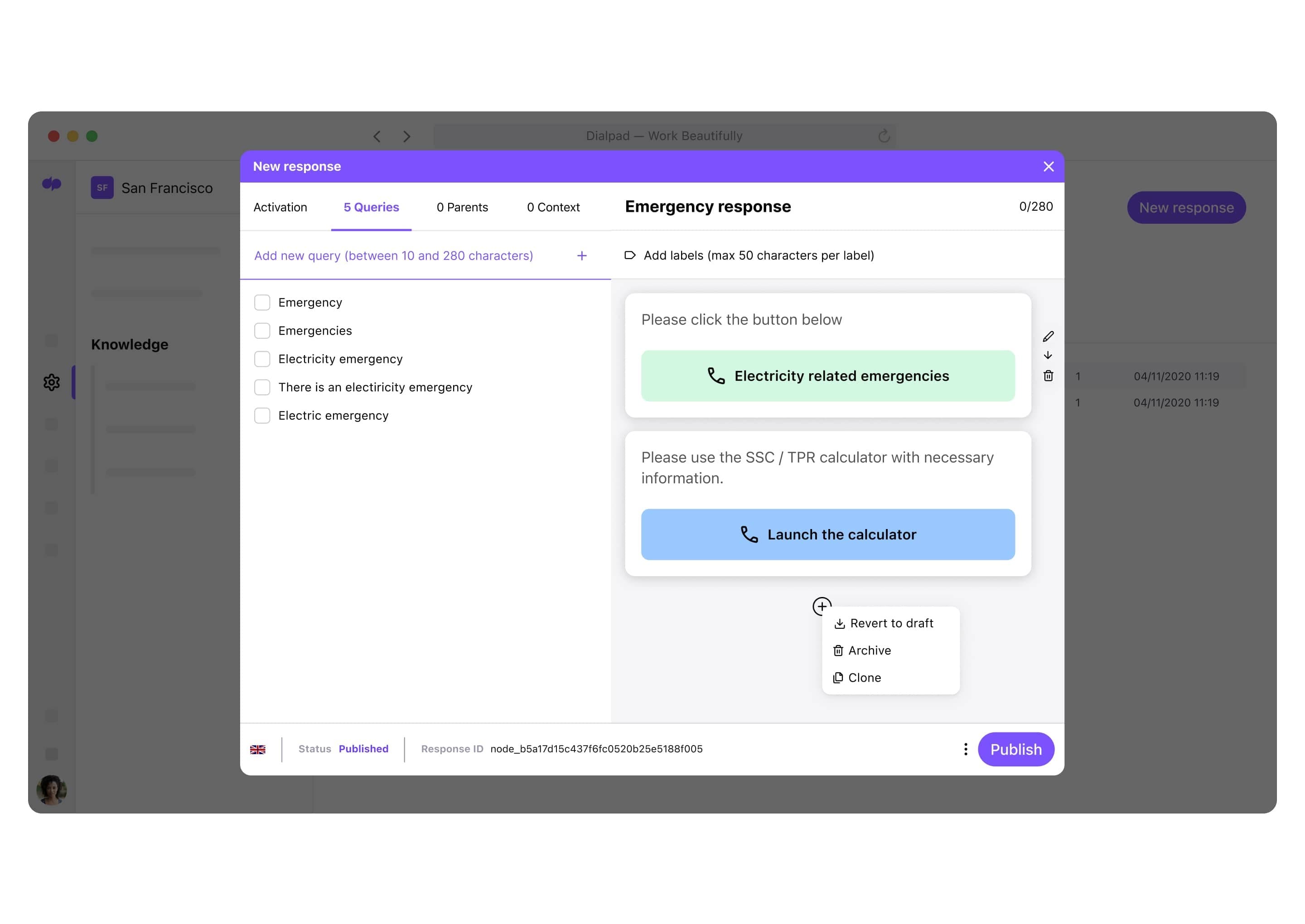 Creating a chatbot flow in dialpad self service single item v2