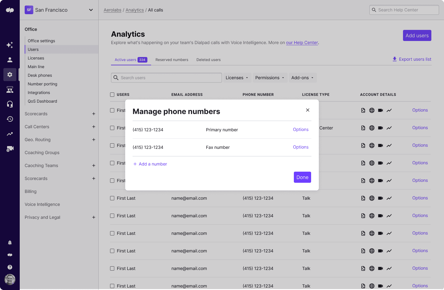 Managing phone numbers on Dialpad