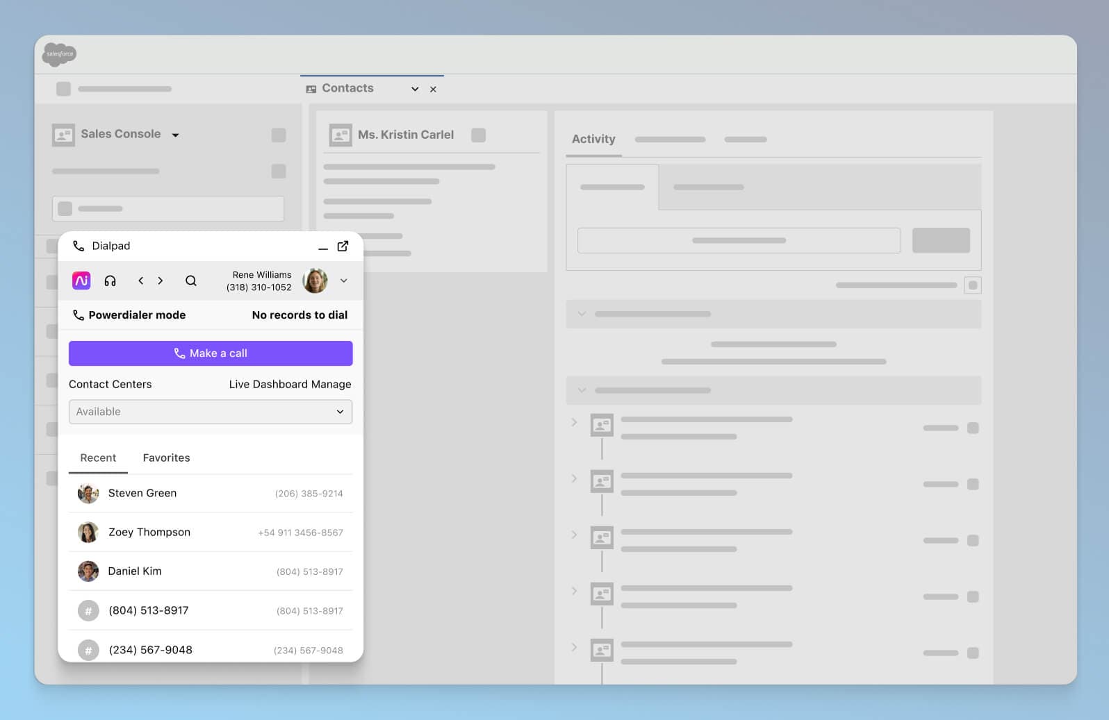 Screenshot of Dialpads integration with Salesforce