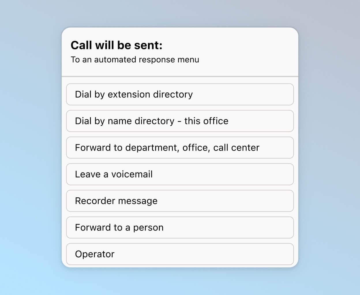 Screenshot of Dialpads call routing options