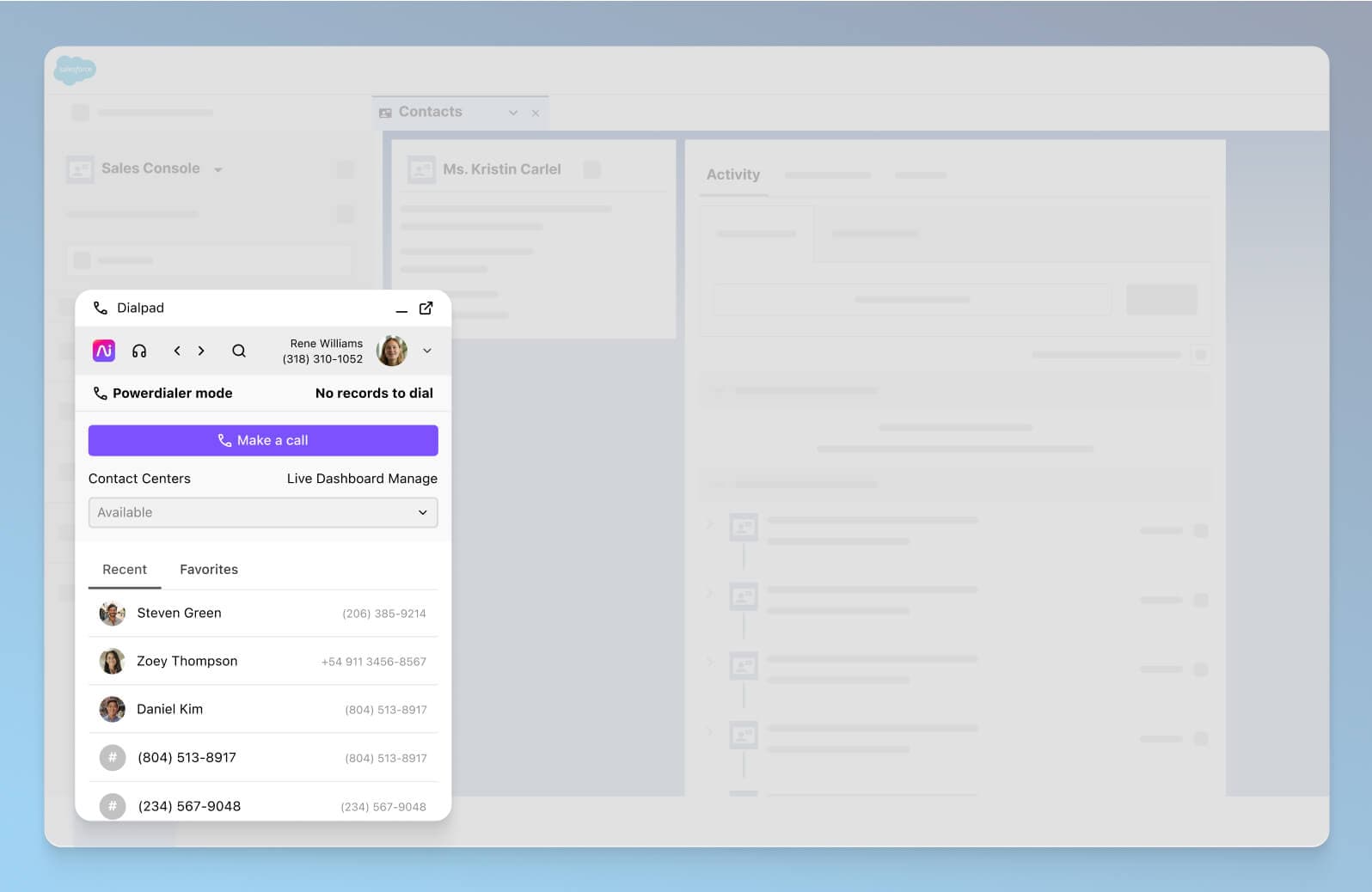 Screenshot of Dialpads integration with Salesforce