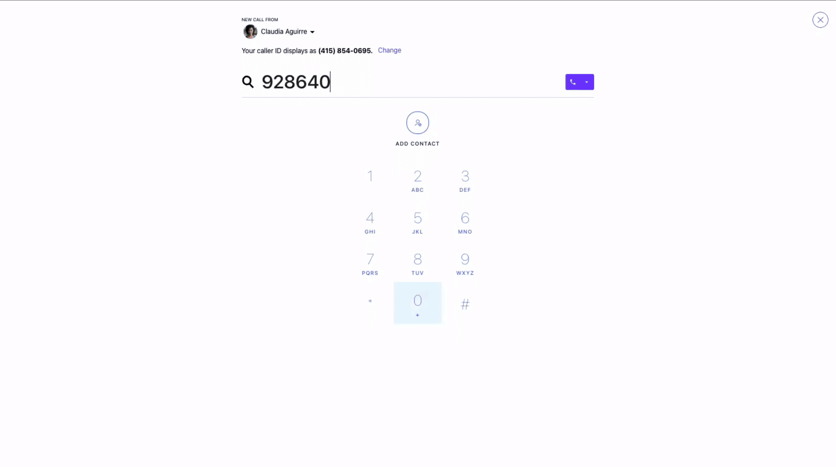 Dialing a number from dialpad