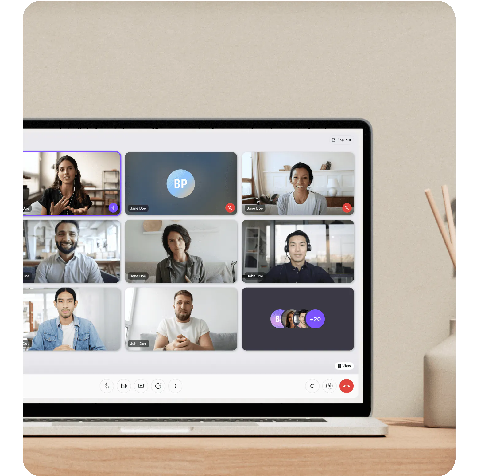 A computer showing an ongoing videoconferencing via Dialpad Meetings get started page