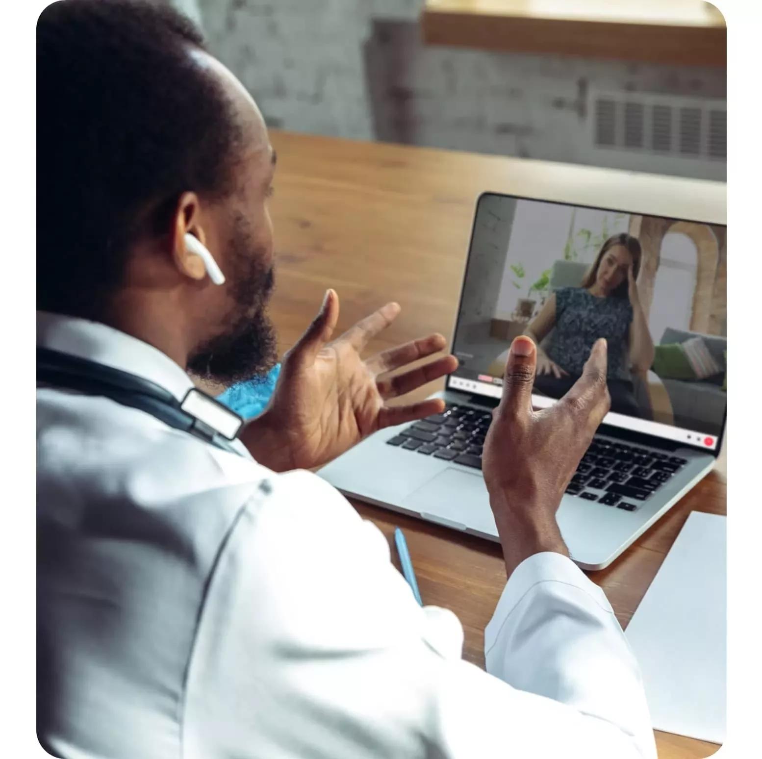 Healthcare professional meeting a patient online