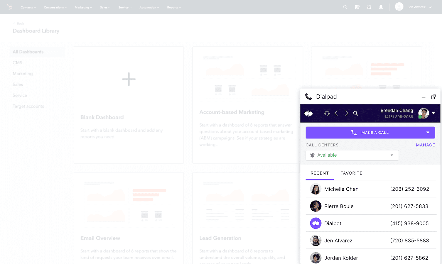 Screenshot of Dialpads hubspot integration with embedded dialer