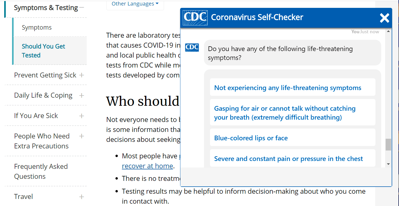 Cdc website symptom checker