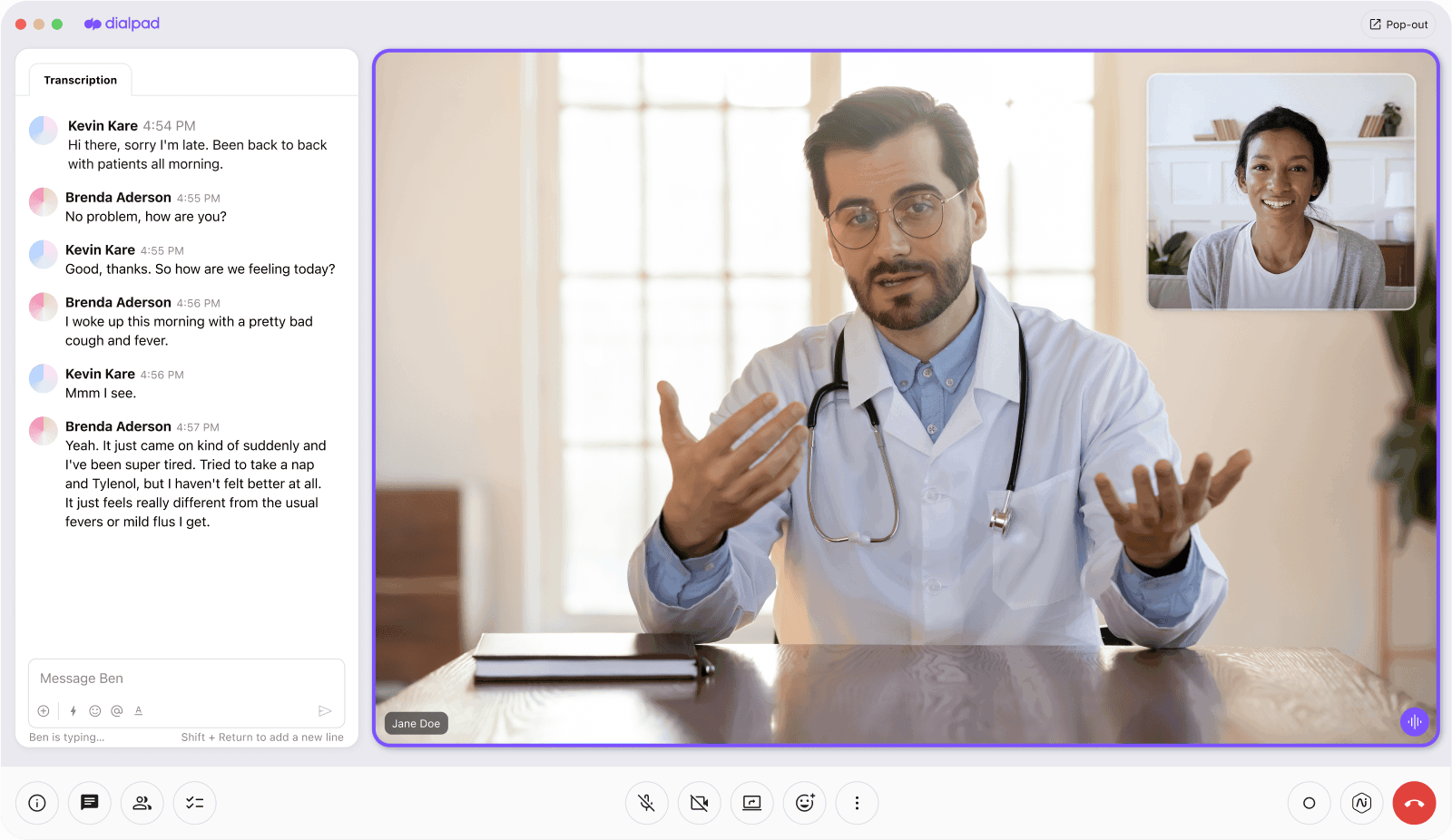 Meeting transcription on a healthcare video call