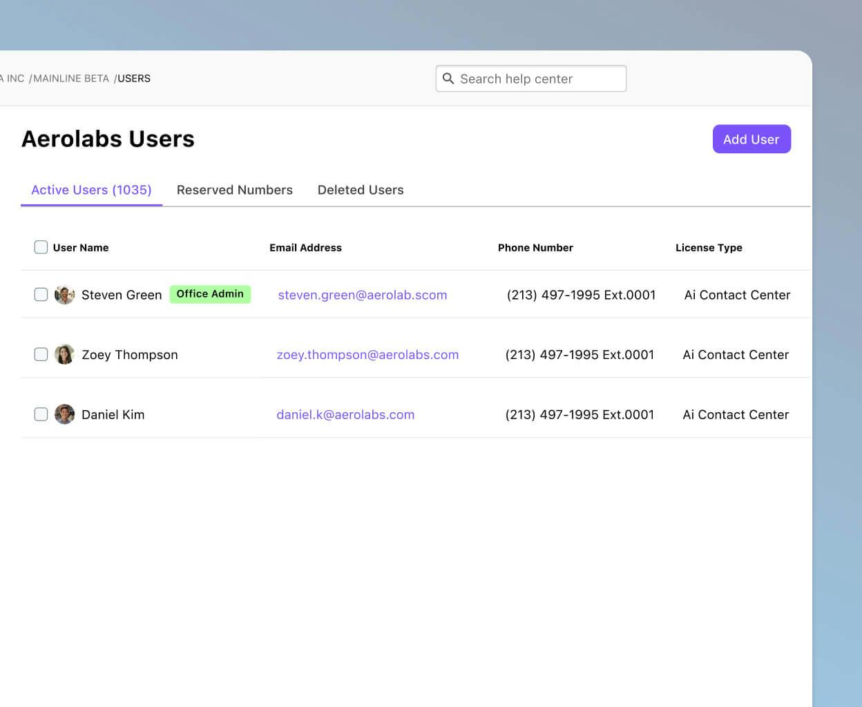 Screenshot of managing users on Dialpad